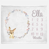 Lofaris Cute Deer Wreath Custom Baby Blanket With Name Month